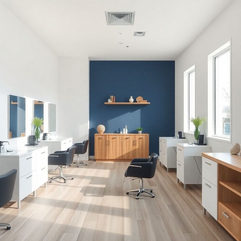 Wide interior view of the Riverdspark studio on Portage Ave with five stations and indigo accent lighting